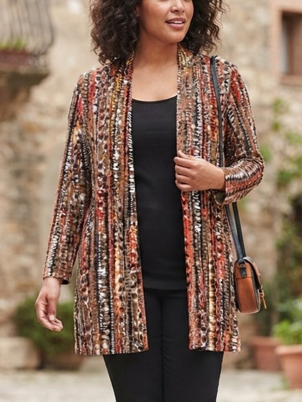 Alia Open Front Cardigan with Built-In Black Tank Printed XL NWT Stretch